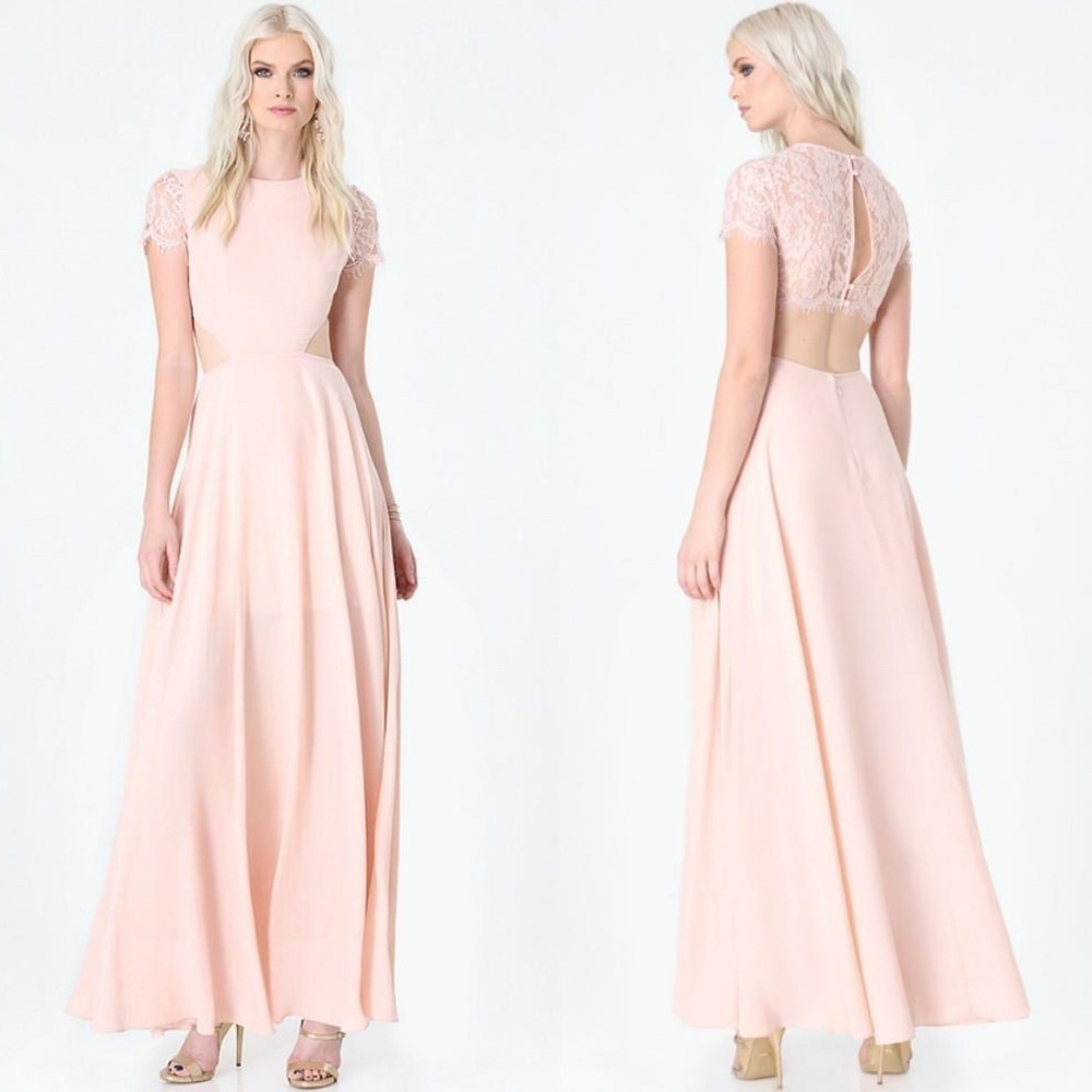 Bebe Lace Back Cutout Gown Pale Pink size 0